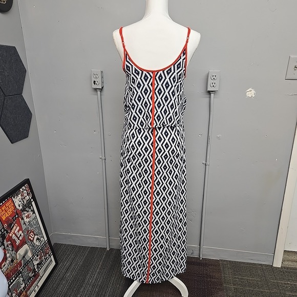 THML Dress Women's Small Navy‎ White Tribal Print Maxi Sleeveless Boho Orange - Picture 3 of 11